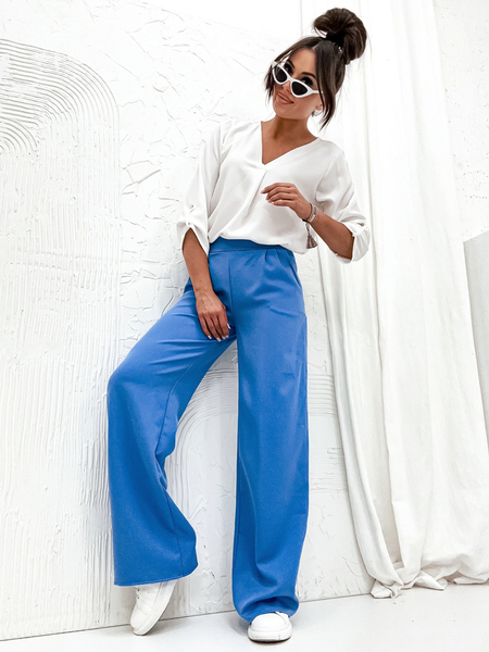 Royalfashion Moteriškos plačios medžiaginės kelnės