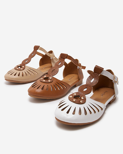 Бежевые женские ажурные балетки с вырезами по бокам Erraf-Footwear