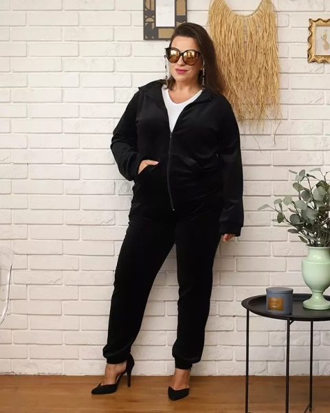 Royalfashion Juodas moteriškas sportinio kostiumo komplektas PLUS SIZE