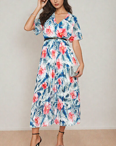 "Royalfashion" Moteriška plisuota gėlėta midi suknelė