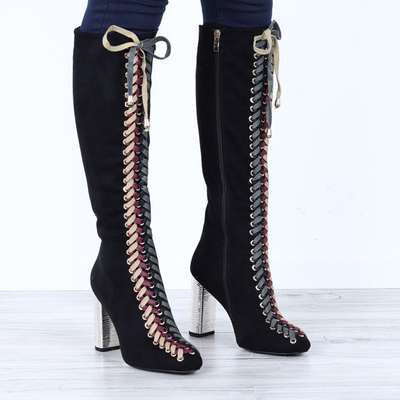 Черные сапоги на плетеных шнурках Kira - Обувь