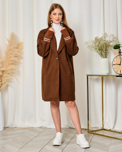 Royalfashion Женская куртка-пальто длиной до колена темно-коричневого цвета