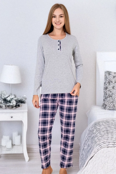 Женская пижама Royalfashion из хлопка с клетчатыми брюками