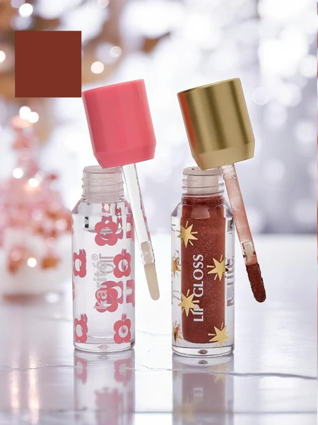 2-in-1 Clear and Glitter Lip Gloss Bronse