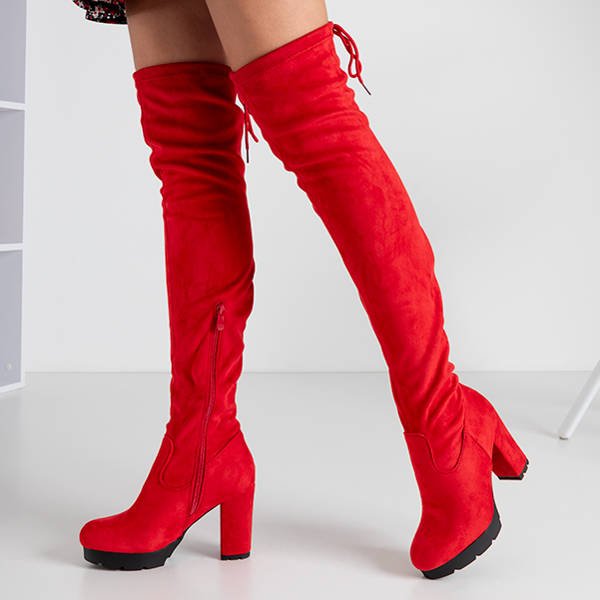 Красные ботфорты на каблуке Fortunata - Обувь