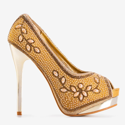 Золотые женские блестящие туфли с отделкой Ansia