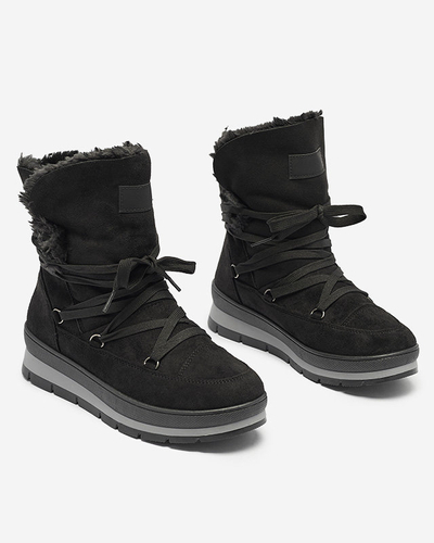 Женские сапоги на шнуровке и платформе a'la snow boots черного цвета Lapres- Footwear