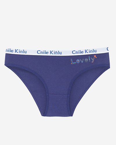 Tamsiai mėlynos moteriškos kelnaitės su užrašais - Apatiniai