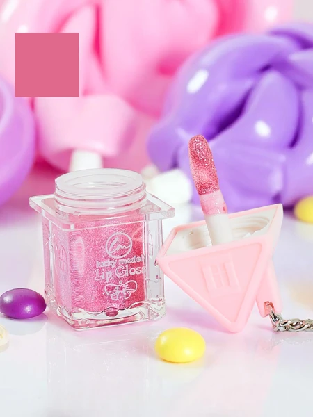 Blizganti lūpų blizgesys su blizgučiais, rožinės spalvos