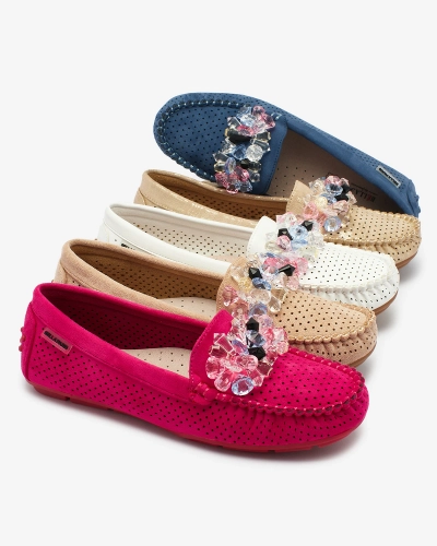 Royalfashion Женские ажурные белые мокасины с декоративными кристаллами Cizzas