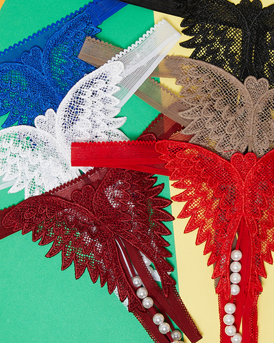 Женские стринги с кружевом и бисером 6 шт/уп- Нижнее белье