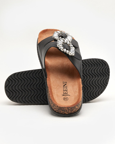 Juodos moteriškos šlepetės su užsegimais Oterina - Avalynė