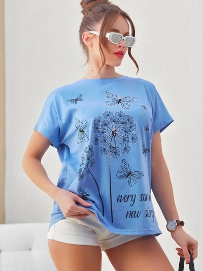 Royalfashion Женская хлопковая футболка с одуванчиками и бабочкой