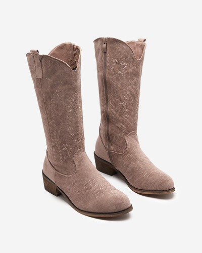 Moteriški batai iki blauzdos vidurio su chaki spalvos siuvinėjimu Redarika - Avalynė