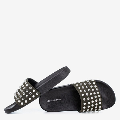 Женские зеленые тапочки с серебряными бриллиантами Diamond - Обувь