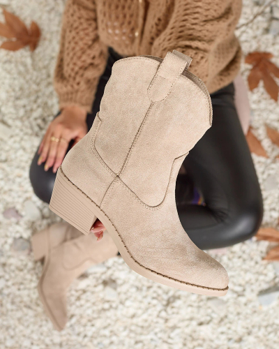 Royalfashion Бежевые женские утепленные ковбойские сапоги Bronco