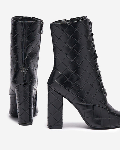 Женские черные сапоги с тиснением на каблуке Vedika - Обувь