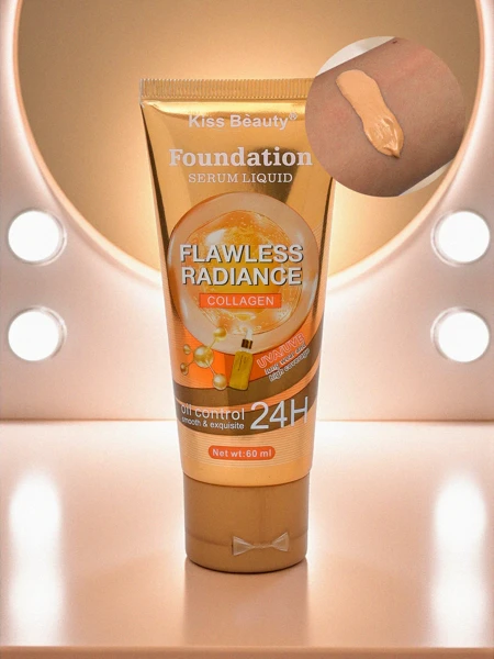 Kiss Beauty makiažo pagrindas su kolageno serumu - švytėjimą suteikiantis 24H