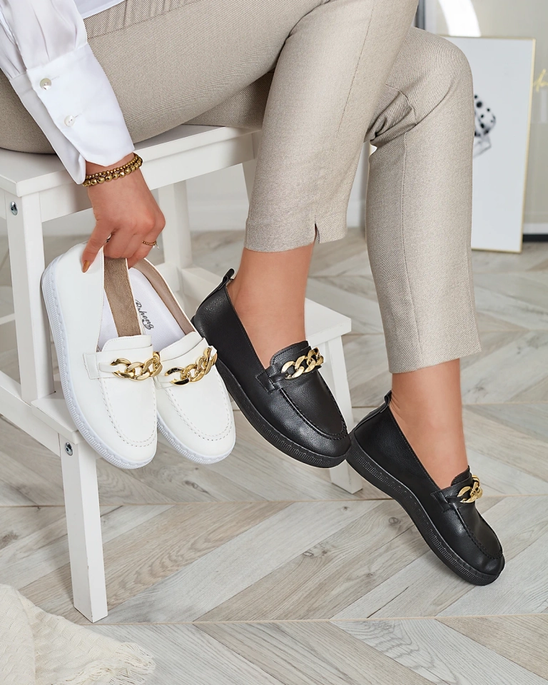 Женские белые мокасины с золотым украшением Ellica- Footwear