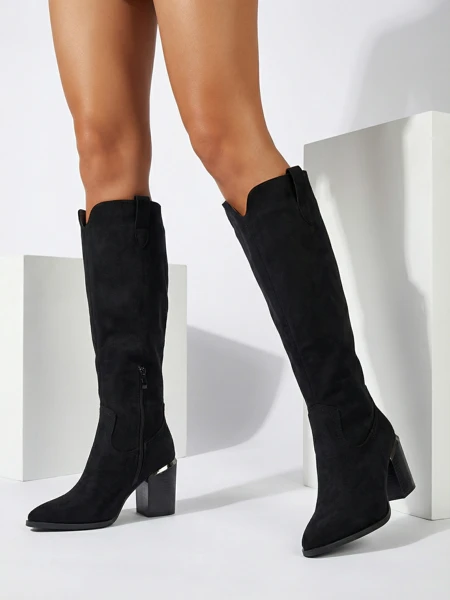 Moteriški eko zomšos auliniai batai su storu kulnu Ferrevi