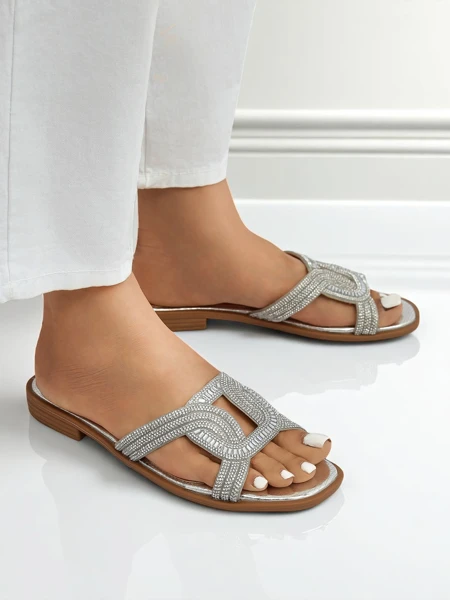 Royalfashion Ariadne Silver Sandals - Flat Heel, Eco-Leather