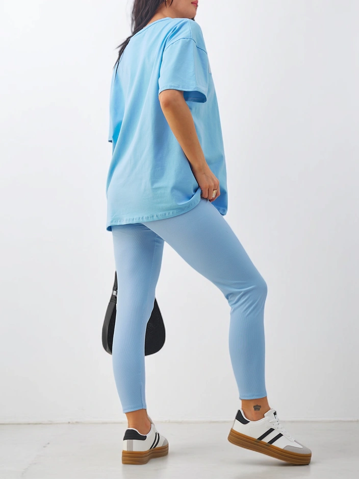 Royalfashion Хлопковый женский комплект с короткими рукавами и леггинсами