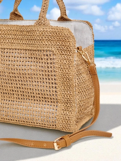 Royalfashion Didelė moteriška šiaudinė rankinė Ariadne Raffia