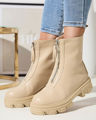 Женские бежевые сапоги на плоском каблуке Desoo - Обувь