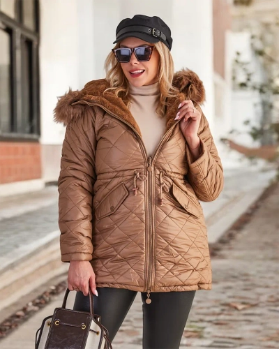 Royalfashion Женская стеганая куртка коричневого цвета