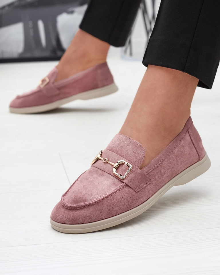 Темно-розовые женские мокасины с золотым украшением Neterri - Обувь