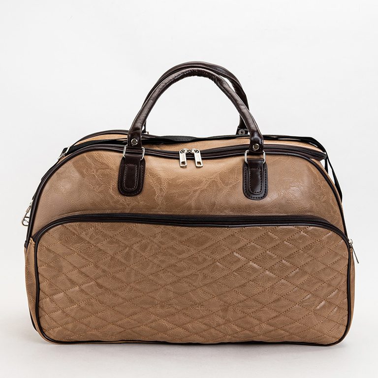 Šviesiai rudas dygsniuotas kelioninis krepšys – priedai