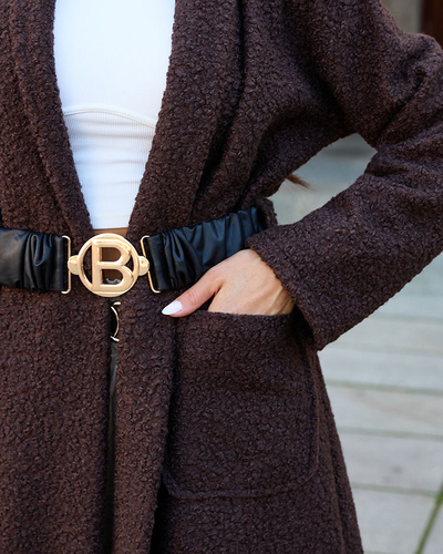 "Royalfashion" Tamsiai rudas moteriškas avikailis su diržu