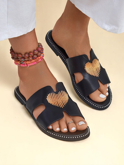 Royalfashion Women's Flat Sole Heart Chic Slides