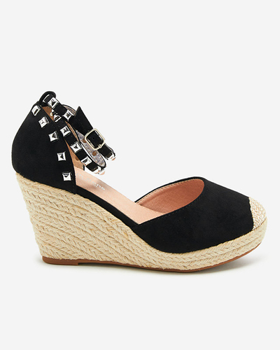 OUTLET Черные женские босоножки а-ля эспадрильи на танкетке Nufasa - Обувь