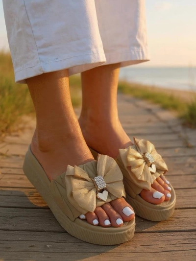 Royalfashion Platform Slides with Bow - Straight Up Dope