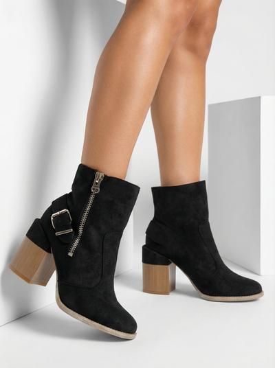 Royalfashion Juodi moteriški aukštakulniai batai iš ekovamšos Acimra