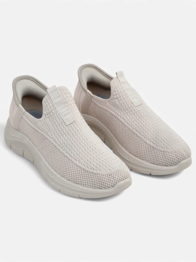 Aurelia Comfort Beżowe Slip On Damskie Buty z Tkaniny Na Płaskim Obcasie