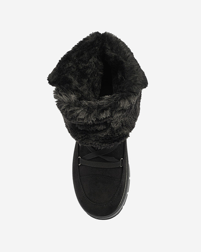 Женские сапоги на шнуровке и платформе a'la snow boots черного цвета Lapres- Footwear