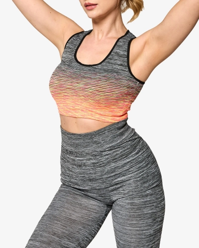 Серый женский спортивный комплект с оранжевыми вставками - Одежда