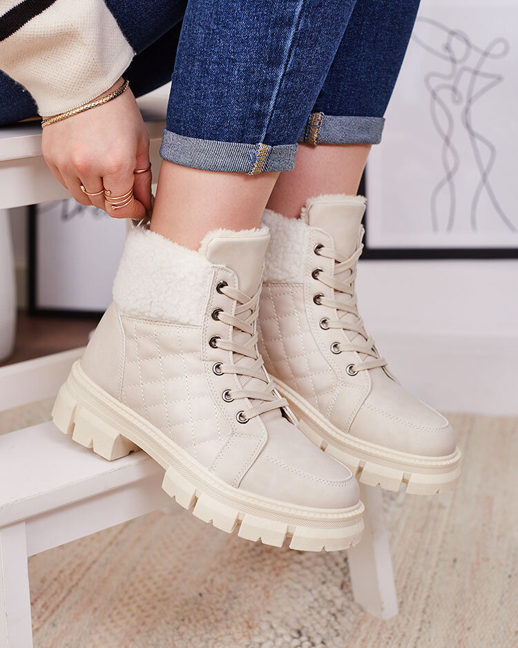 Royalfashion Бежевые женские утепленные ботинки-трапперы Hogenaf