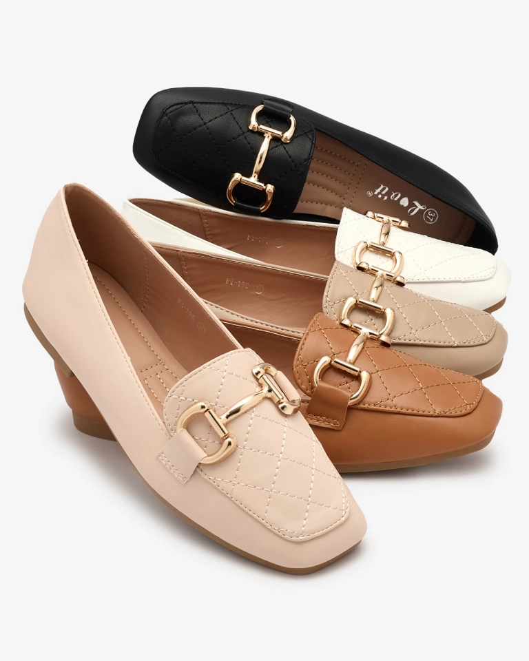 Royalfashion Бежевые женские стеганые мокасины с золотым украшением Wetifa