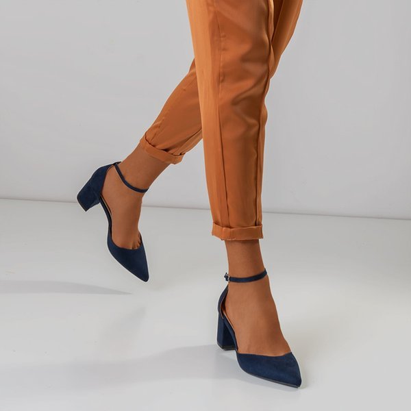 Tamsiai mėlynos moteriškos basutės ant „Rumil“ stulpo - Avalynė