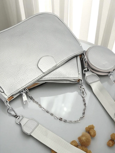 Aurelia Multi Silver – Torebka damska 3w1 z eko skóry z okrągłą saszetką