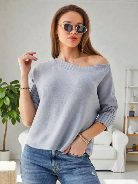 Royalfashion moterų viskozės megztinis trumpomis rankovėmis