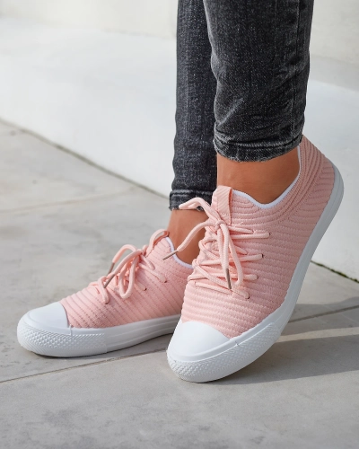 Светло-розовые женские кроссовки в рубчик Manfer- Shoes