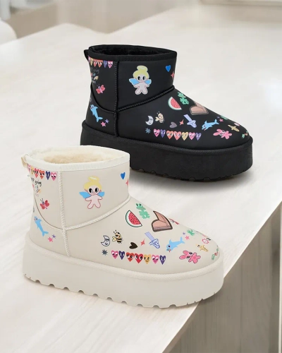 Короткие женские снежные сапоги Royalfashion с наклейками Hanaga
