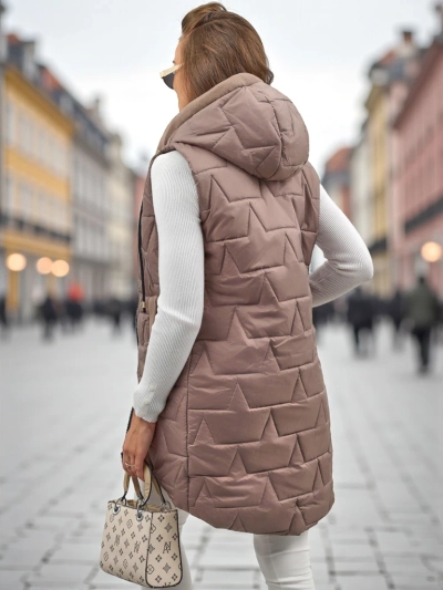 Echo Shard Quilted Long Vest for Ladies with a Hood