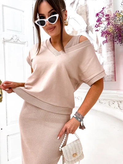 Royalfashion Женский комплект с топом, который открывает, и платьем до колена