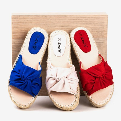 Pudrowe klapki damskie na platformie Baby Bow - Obuwie