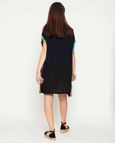 Moteriška juoda vasarinė paplūdimio tunika su kutais - Drabužiai